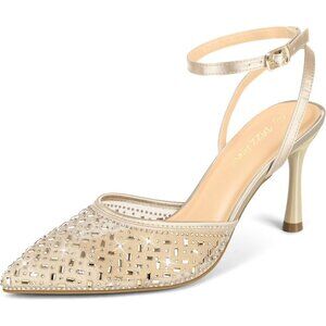 Women's Tan Mesh Sparkly Rhinestones Cienna High Heels Stiletto Pumps Shoes